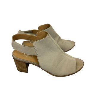 Franco Sarto Helix Peep Toe Sling Back Stacked Heel Sandal Women’s 9.5 Cashmere